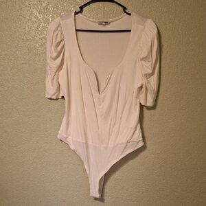 Fashion Nova Cream Puff Sleeve Ruched Bodysuit